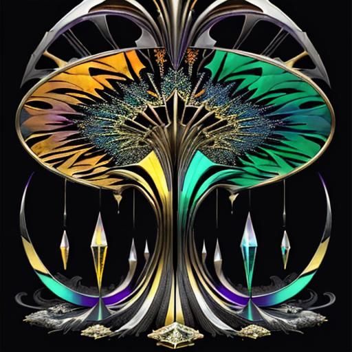 Psychedelic Fractal in Oils with Metallic Highlights