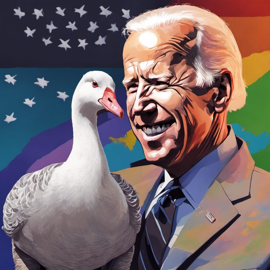 Hyperrealistic Joe Biden with Goose Splash Art