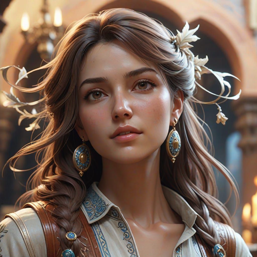 Eurasian Woman in Kitchen: Photorealistic Concept Art