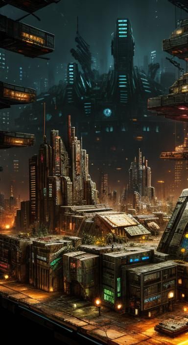 Organic Motherboard Dystopian City Diorama