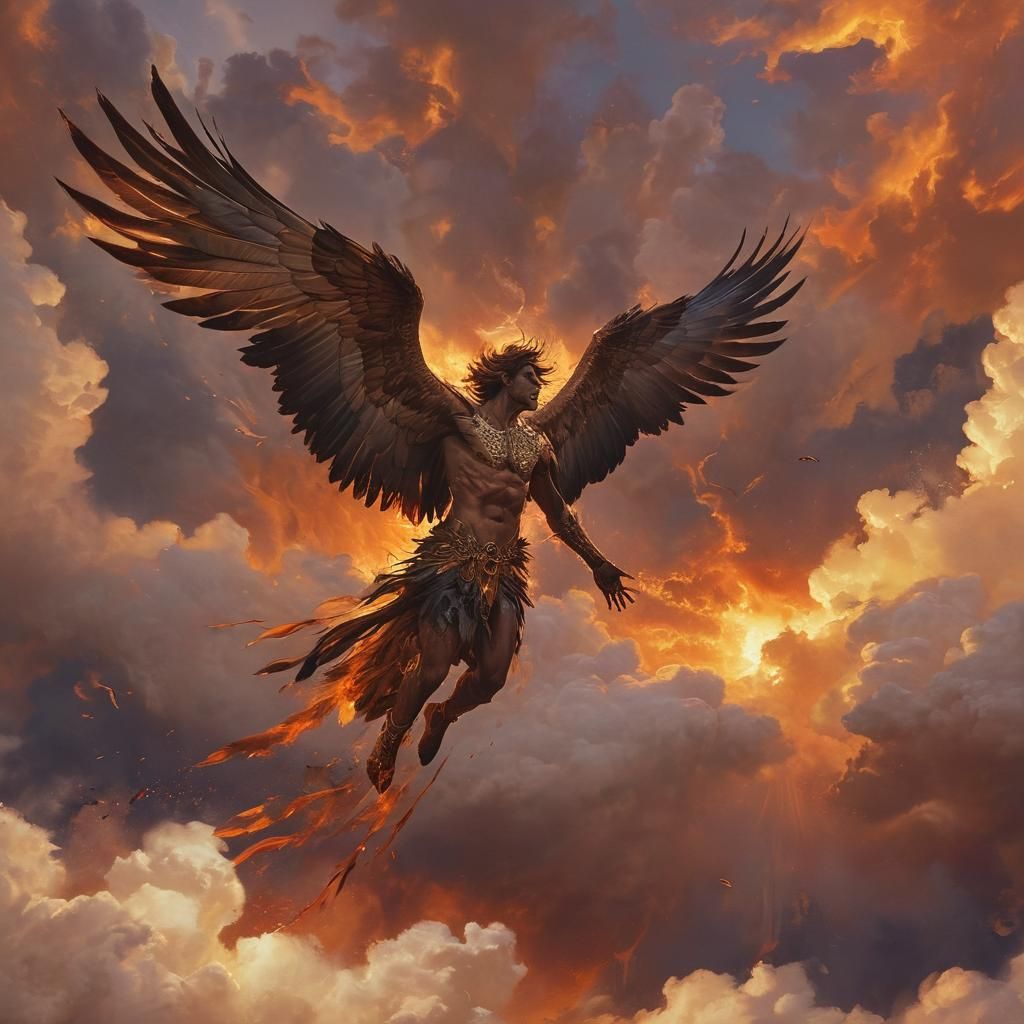 Icarus's Descent: A Dark Fantasy Oil Painting