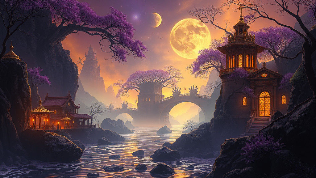 Ethereal Riverscape of Time: A Dark Fantasy Masterpiece