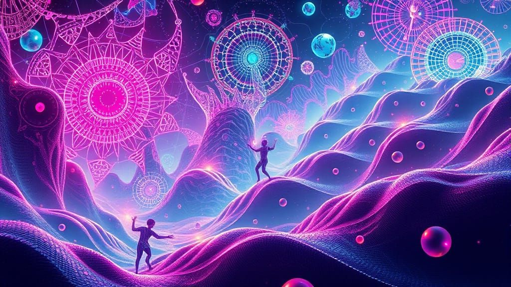 Spectral visions of light and magic abstract vector fractal, wave function, Zentangle, 3d shading