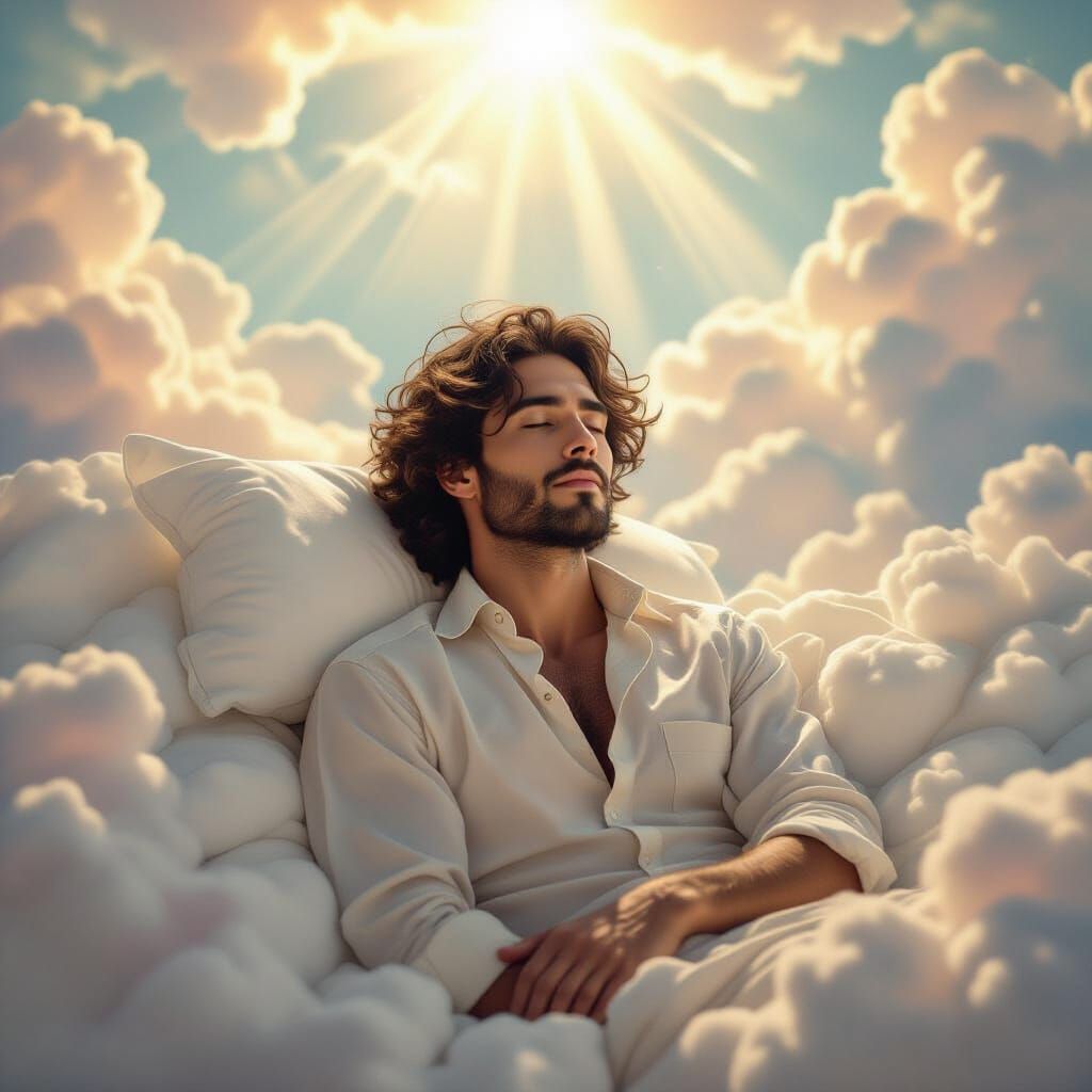 Ethereal Portrait in Heaven with Dreamlike Sunshine