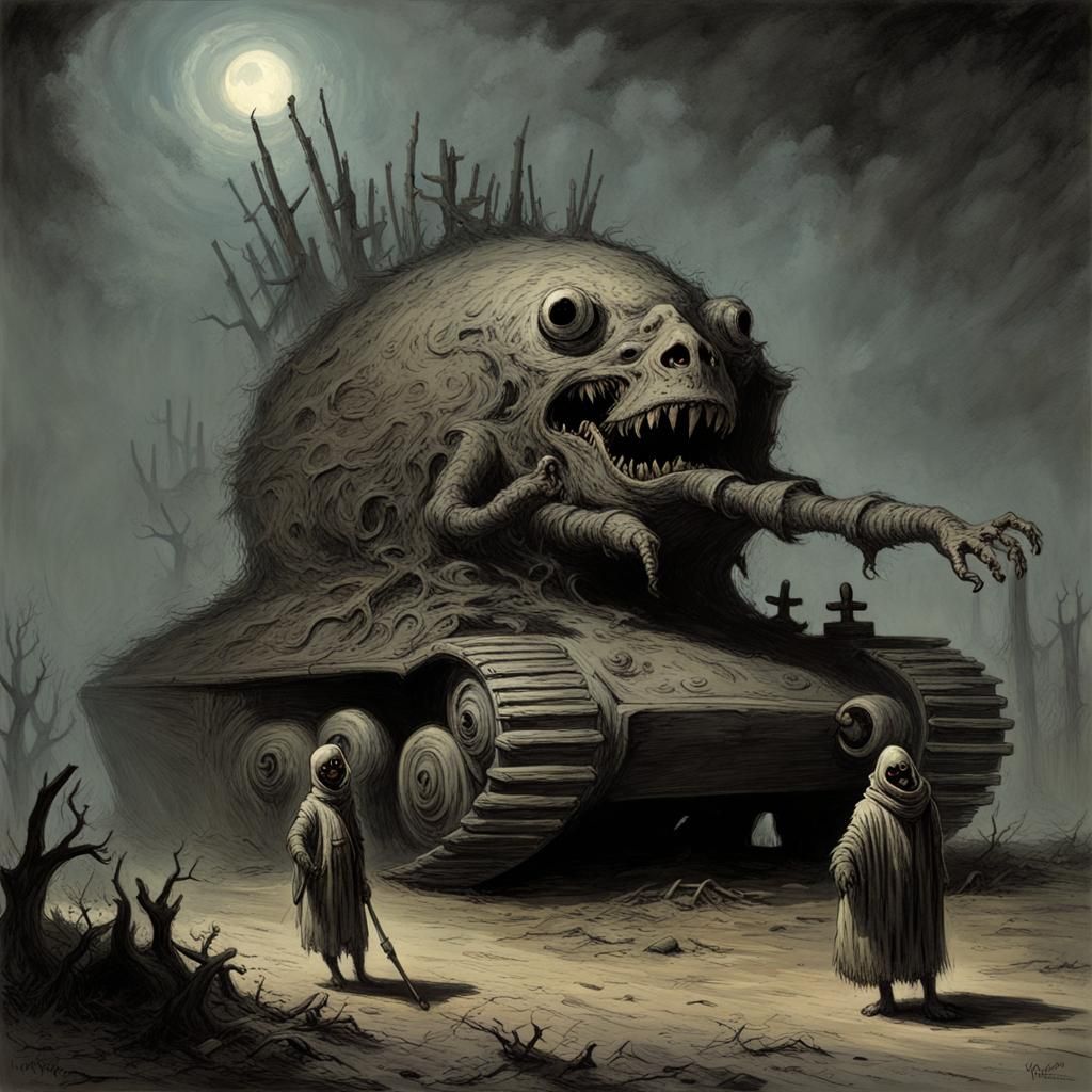 Voodoo Tank Monster in Horror Art Style