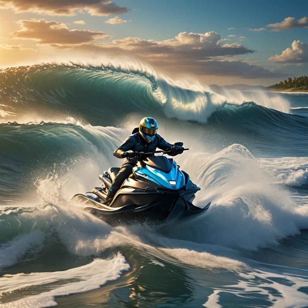 Jet Ski Rides Waves in Digital Matte Painting