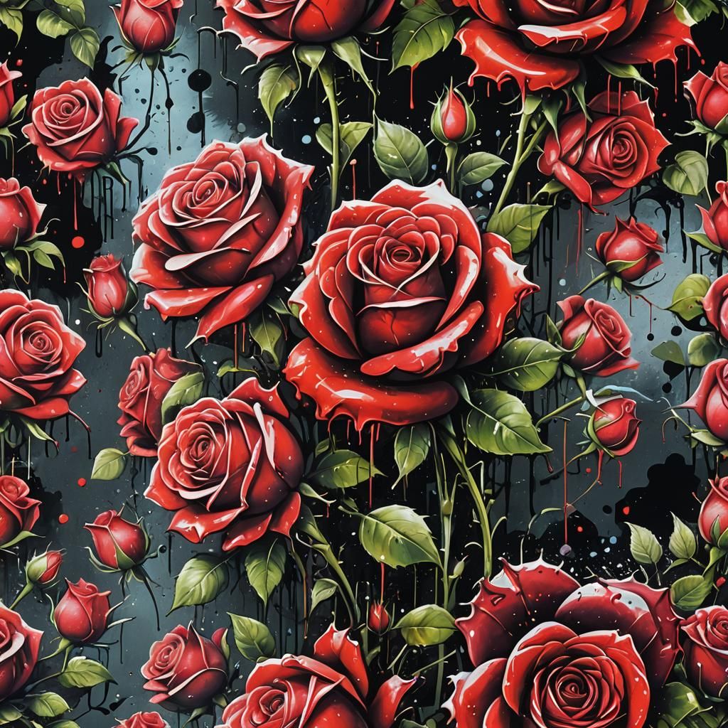 Red Roses Bouquet in Graffiti Art Style