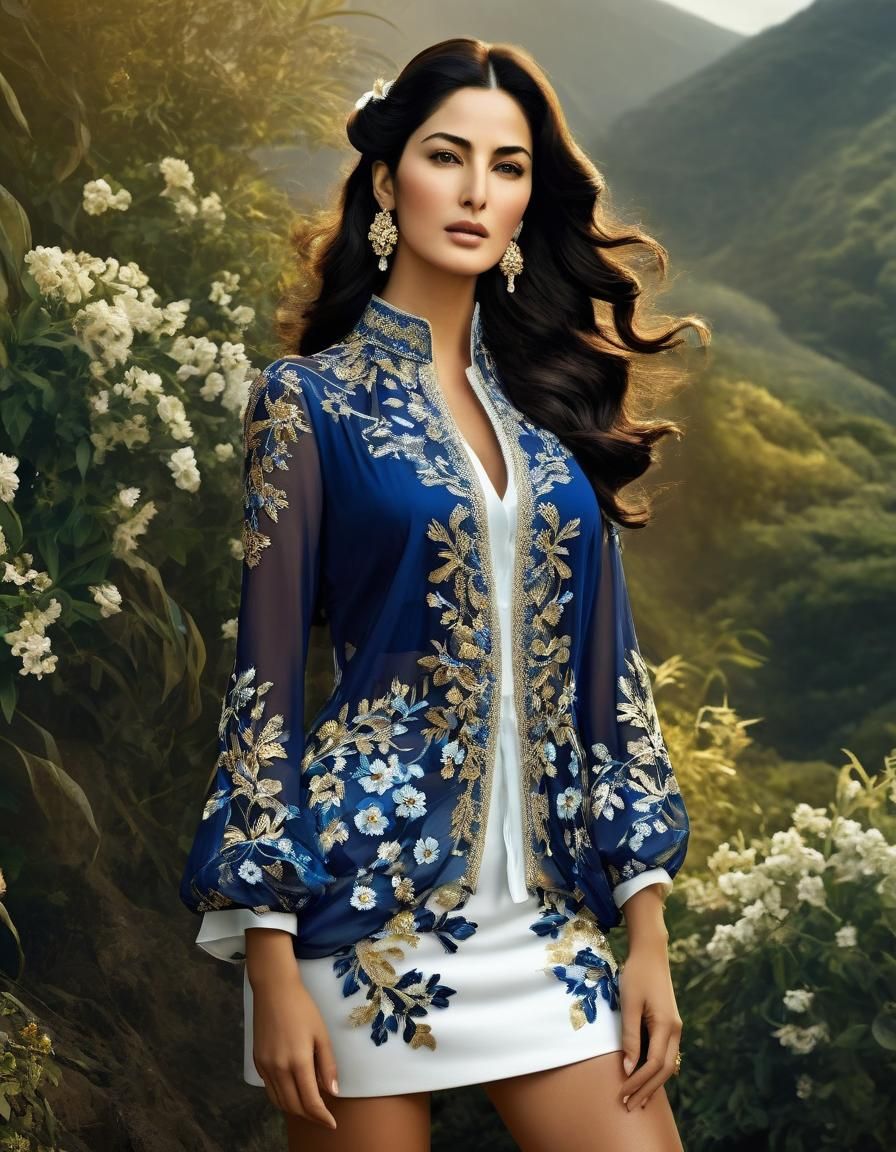 Ethereal Woman in Blue and Gold: Digital Art