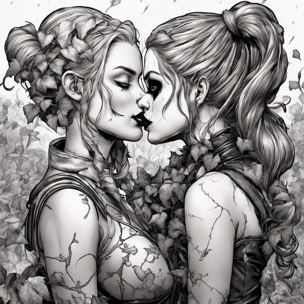 Poison Ivy and Harley Quinn Kissing