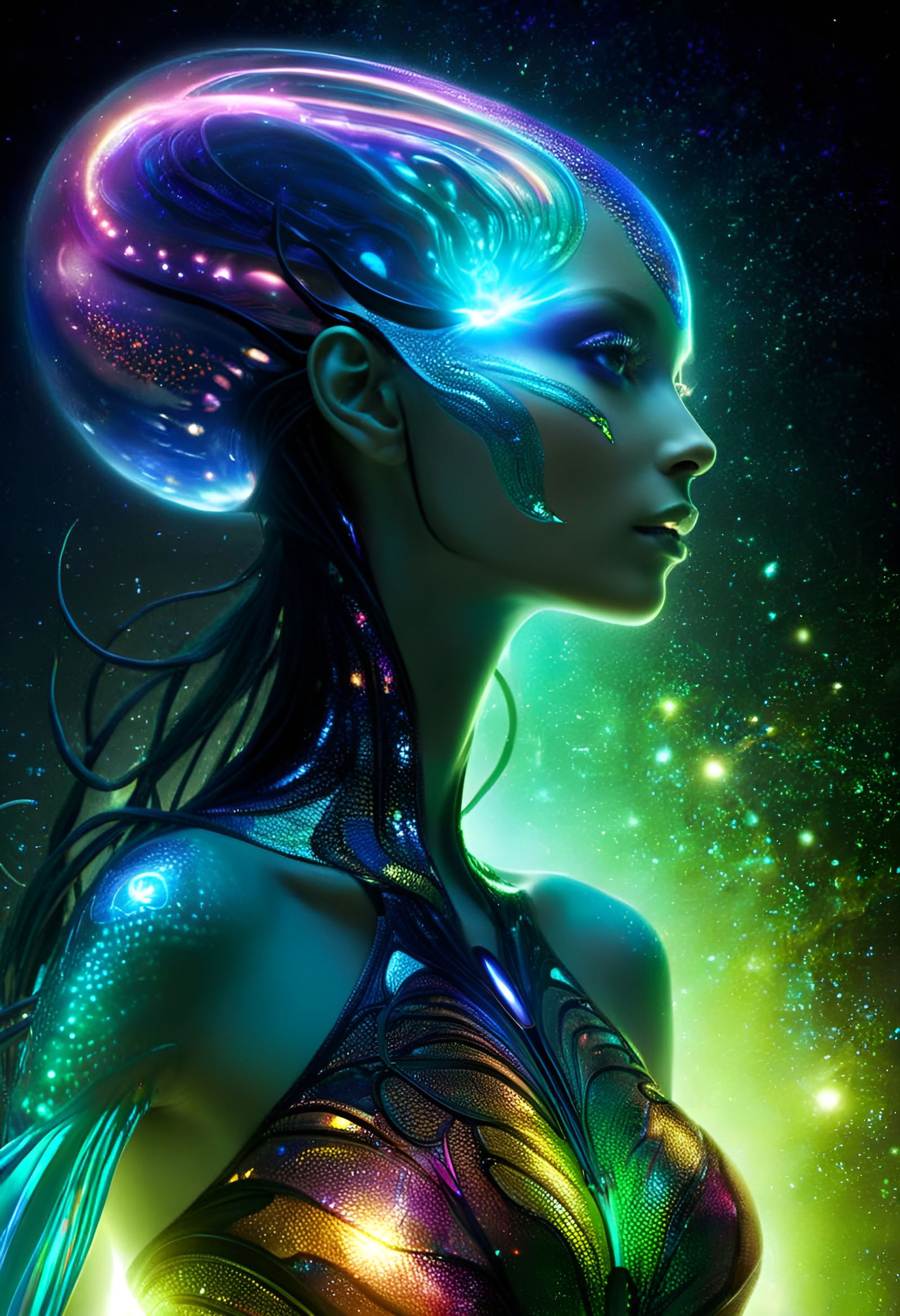 Bioluminescent Alien with Iridescent Scales