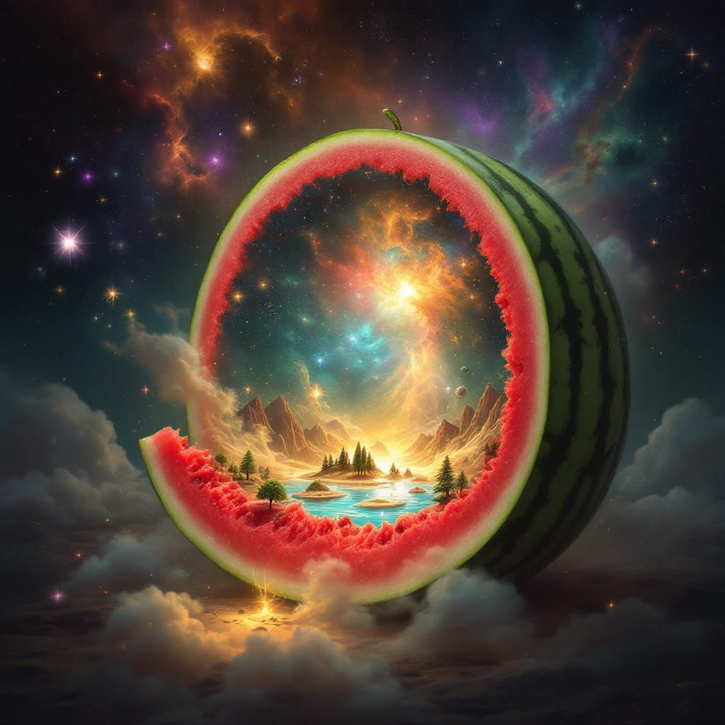 Cosmic Watermelon Portal with Galaxies and Mini Landscapes