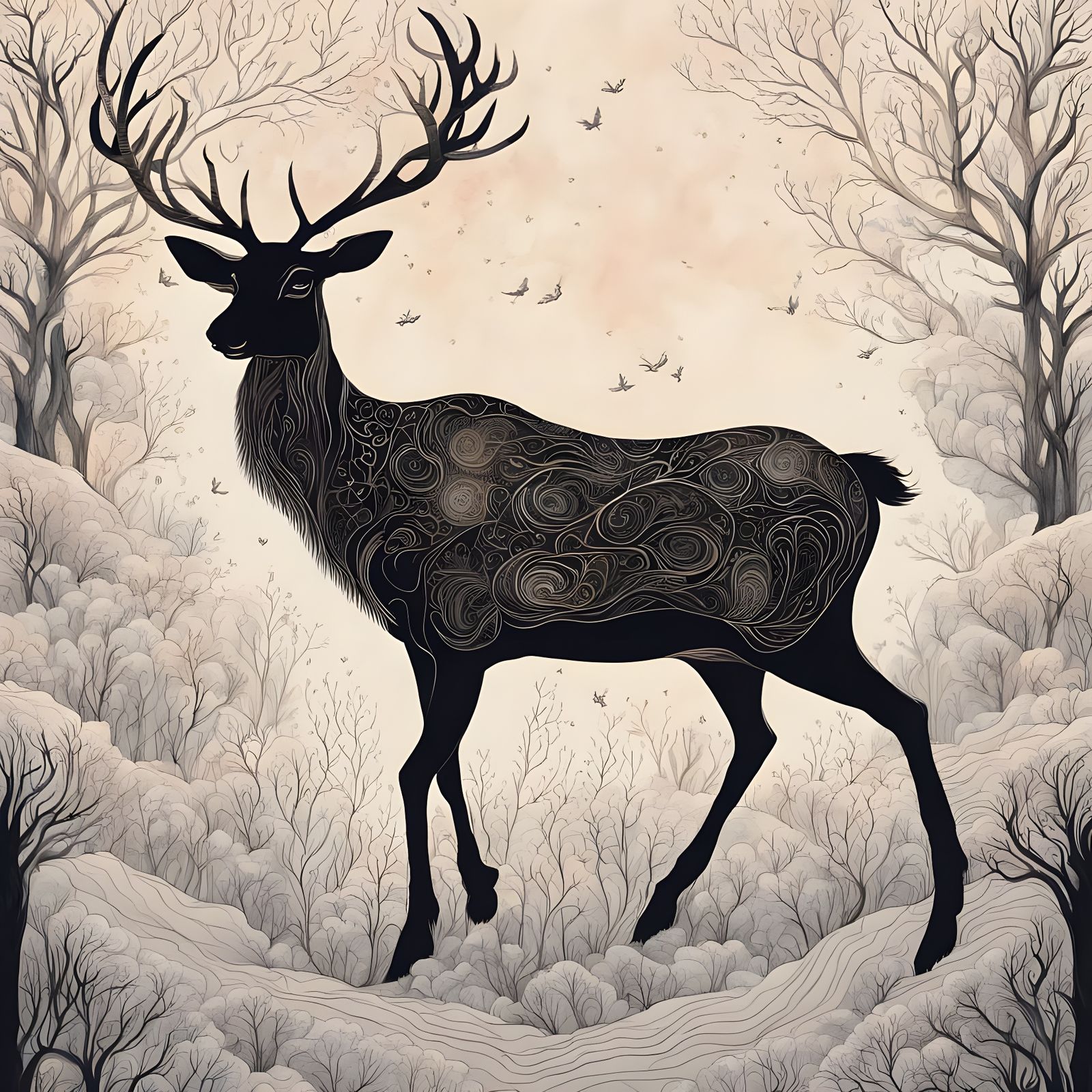 Ethereal Reindeer in Grid Pattern