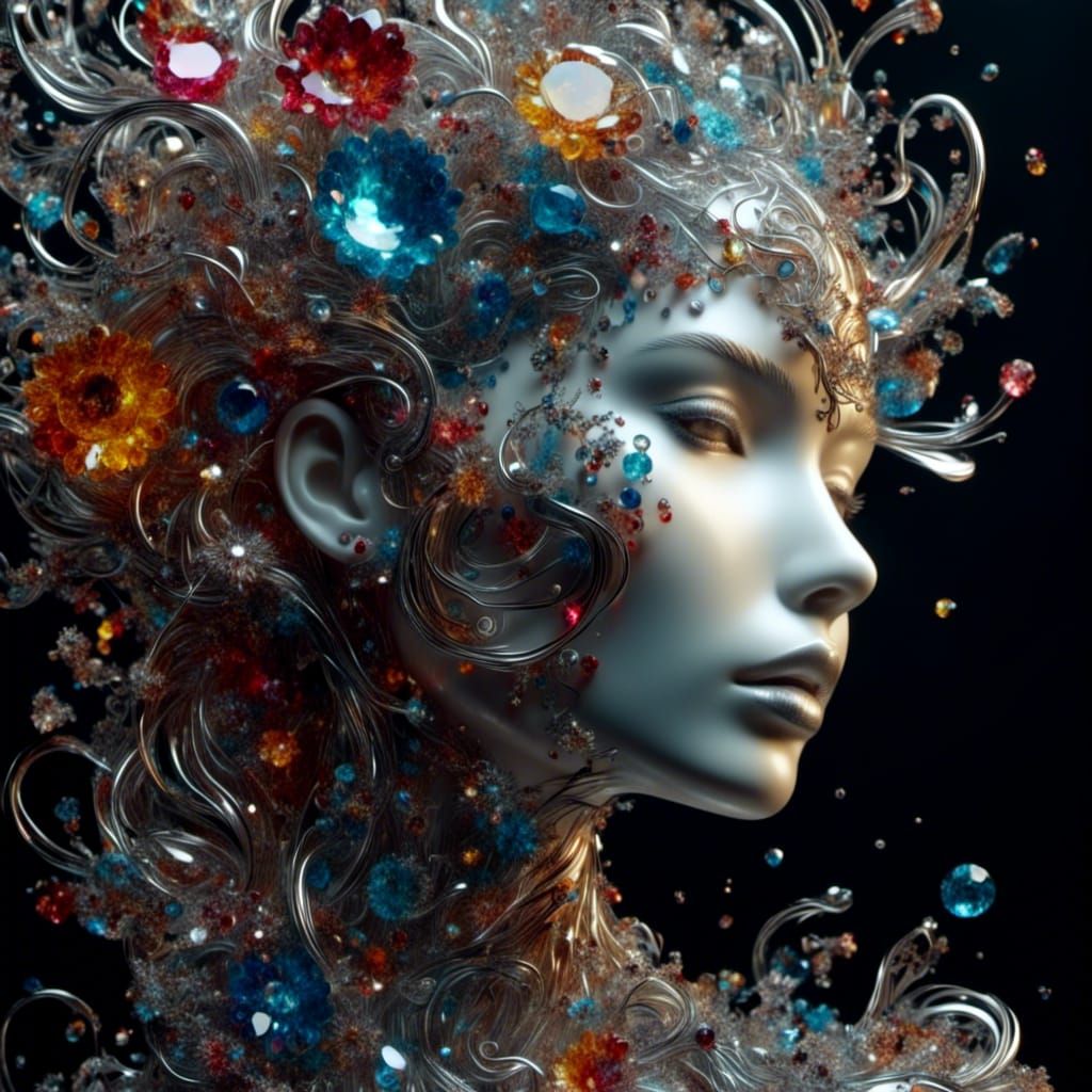 Crystalline Woman Sculpture in Gemstones