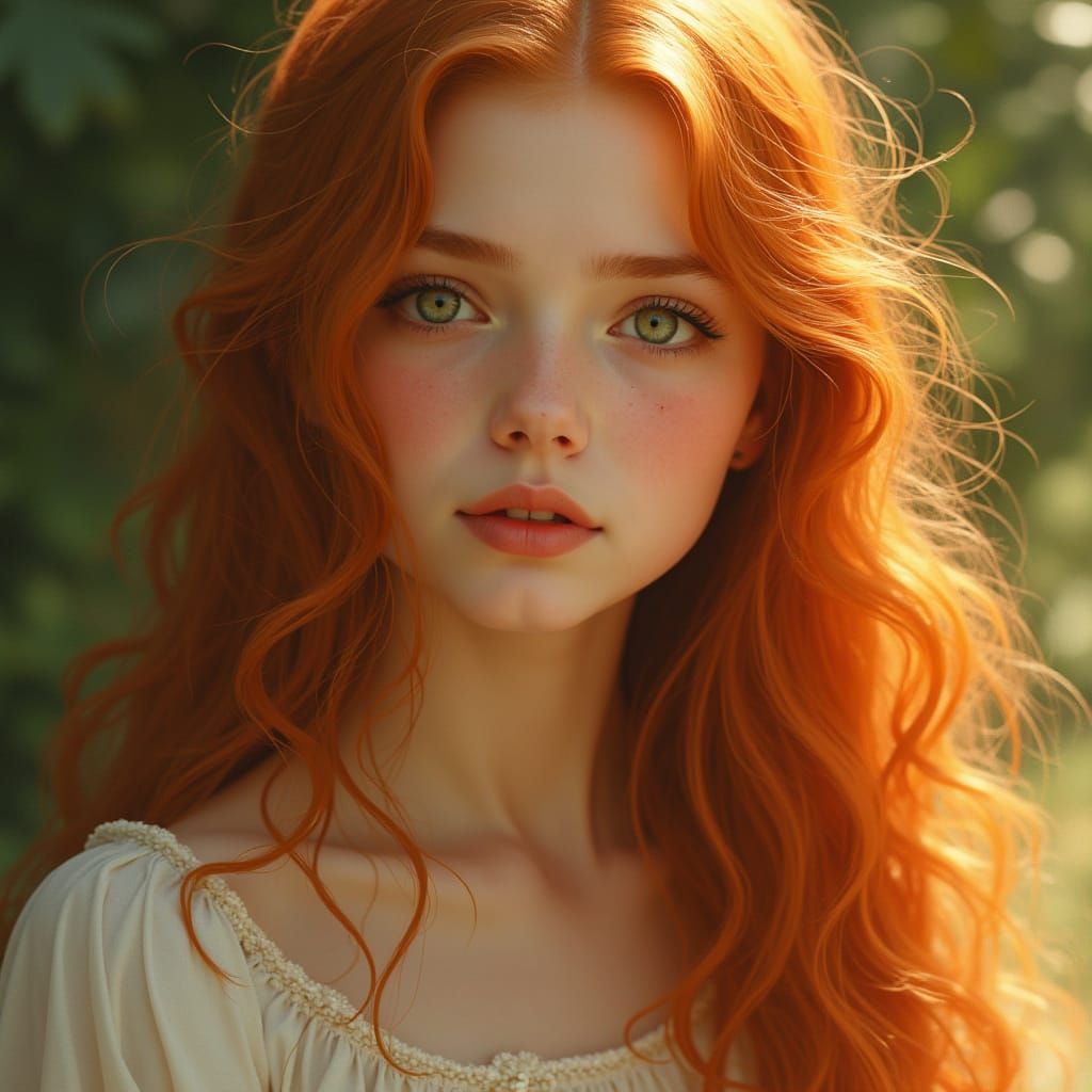 Divine Ginger Goddess in Ethereal Serenity