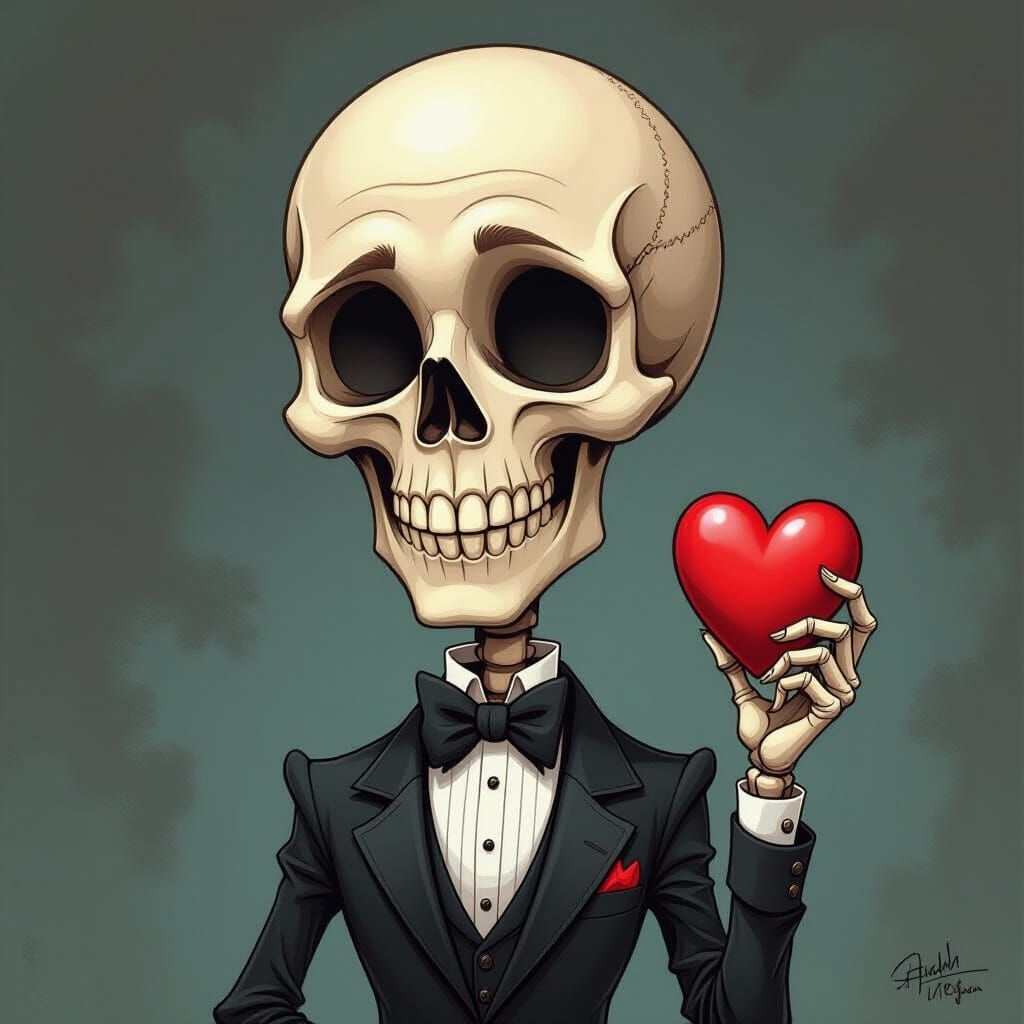 Darkly Enchanting Skeletal Gentleman Caricature