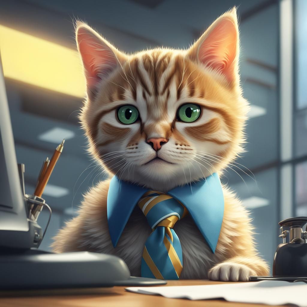 Kitten Secretary Portrait in Detailed Digital Style
