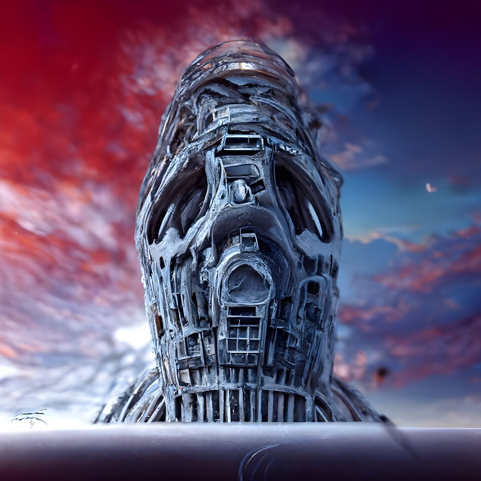 Biomechanical Tower in Brutalist Style