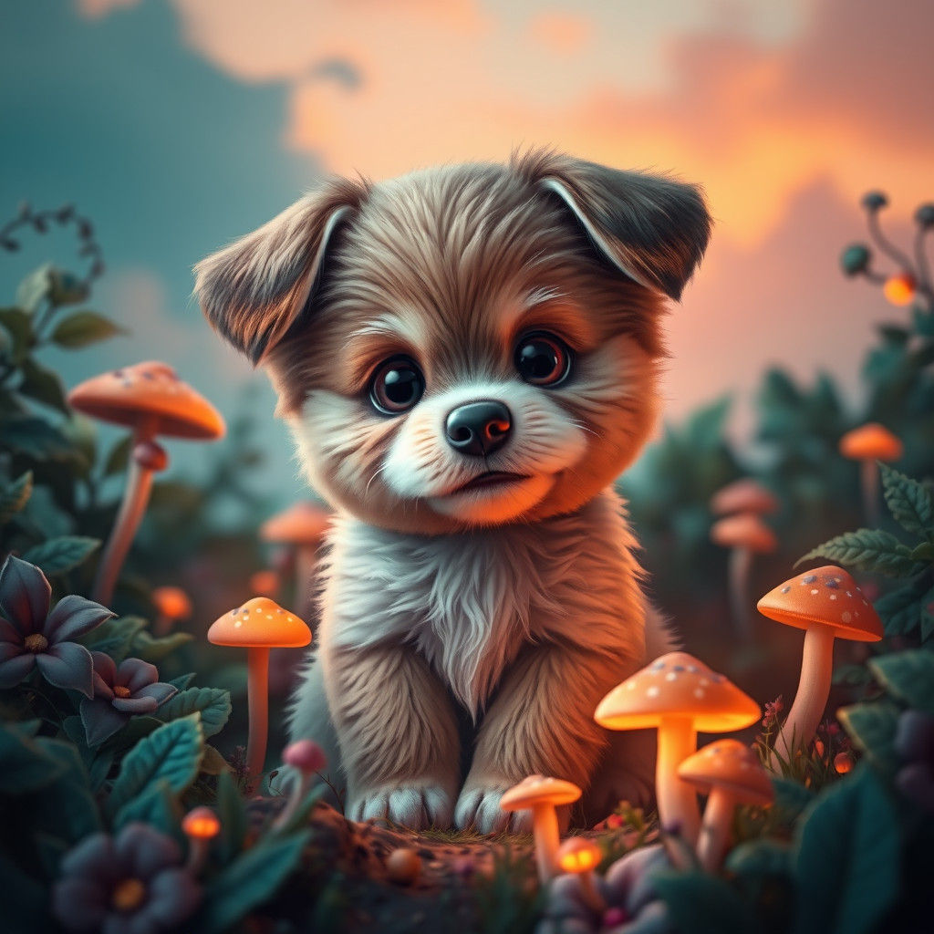 Playful Puppy in a Mystical Forest, Matte Painting