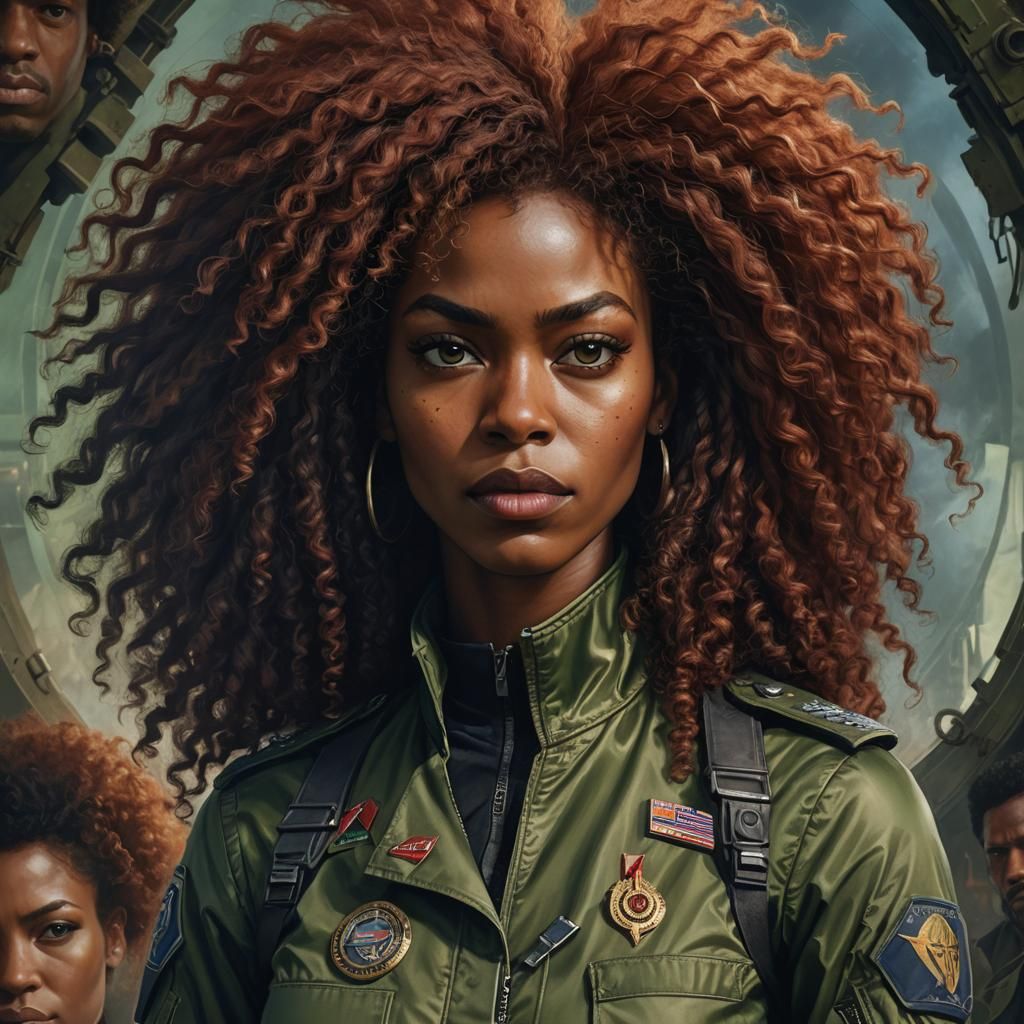 Red-Haired Woman in Military Clothing: Hyperrealistic Portra...