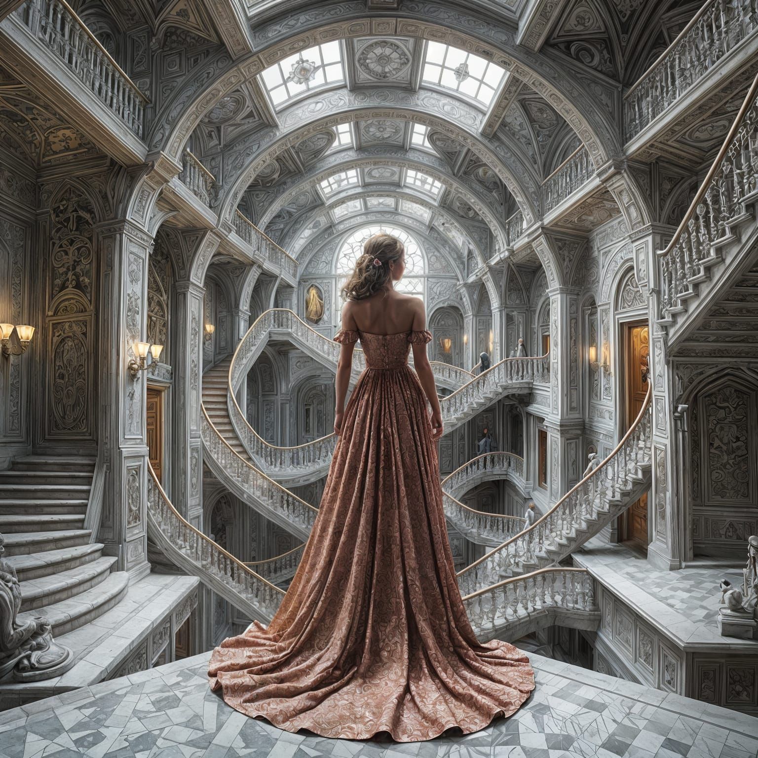 Hyperrealistic 3D Artwork in Escher Style