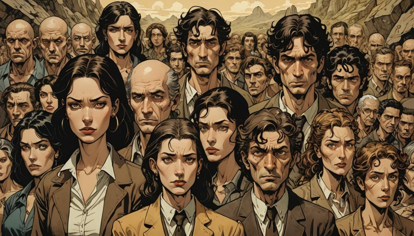 Arrogant Critics in Surreal Comic Art Landscape