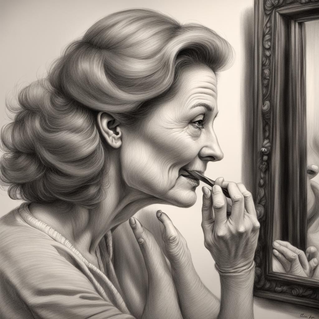 Woman Brushing Hair: Hyperdetailed Charcoal Drawing