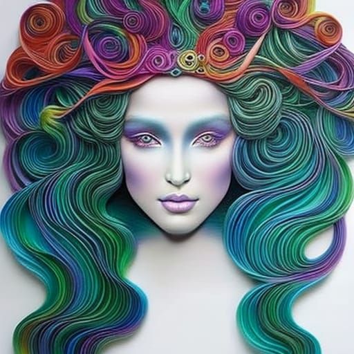 Rainbow Haired Princess in Quilling Style