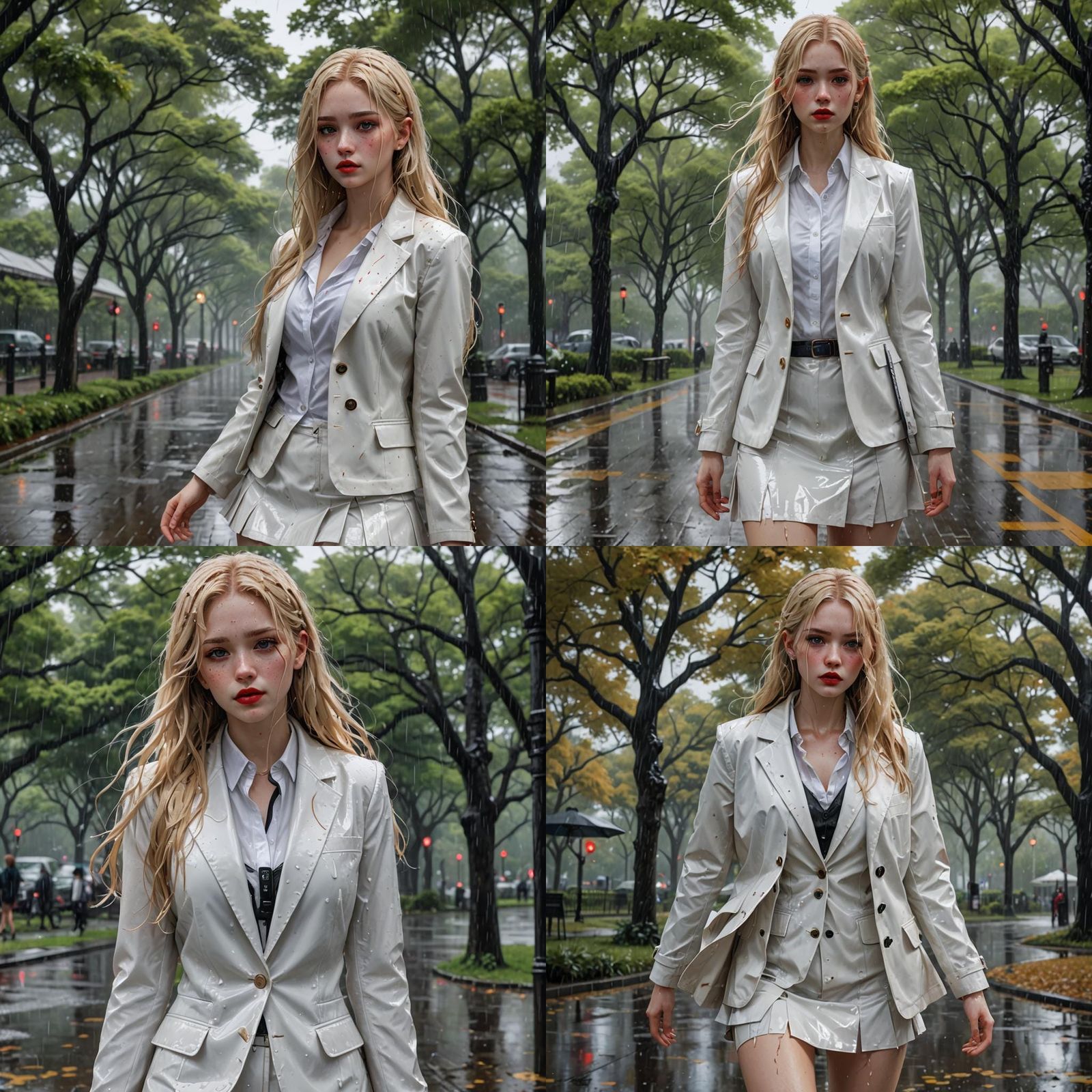 Rainy Park Portrait: Hyperrealistic Anime Art