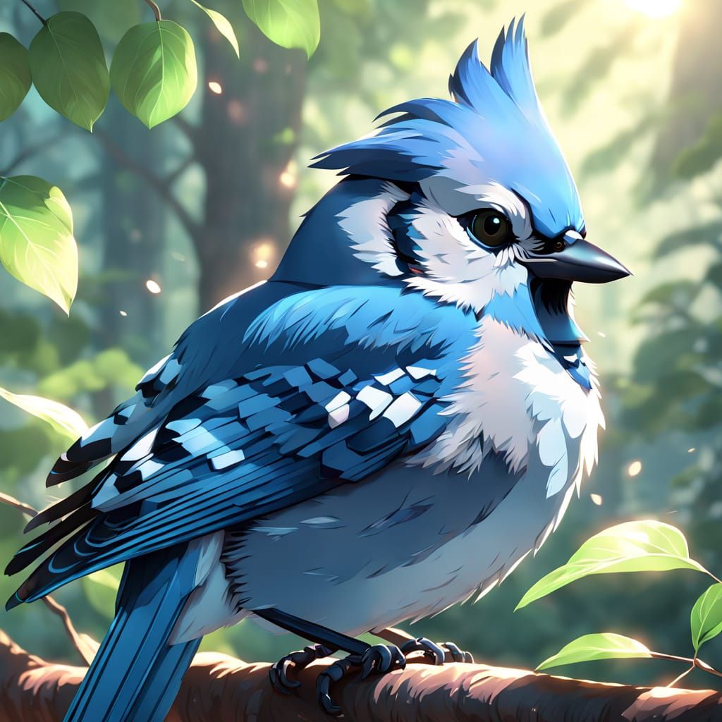Vibrant Bluejay in Anime Style