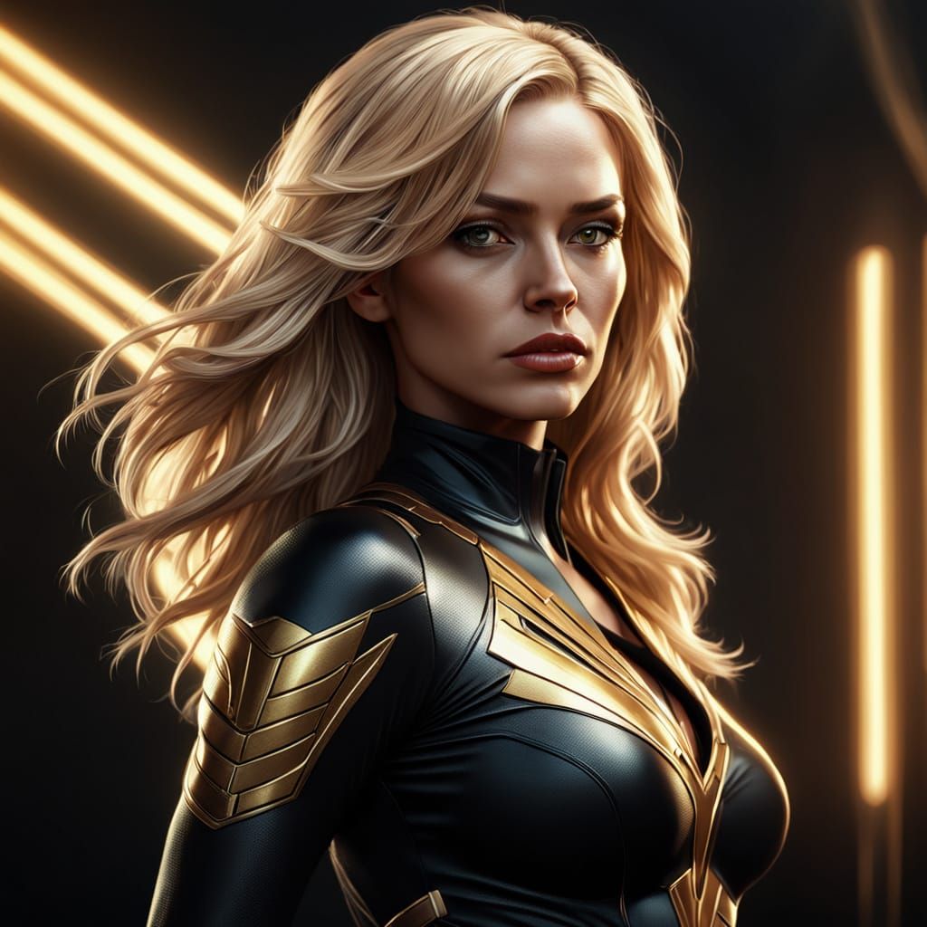 Blonde Woman in Skintight Outfit: Hyperrealistic 3D Art