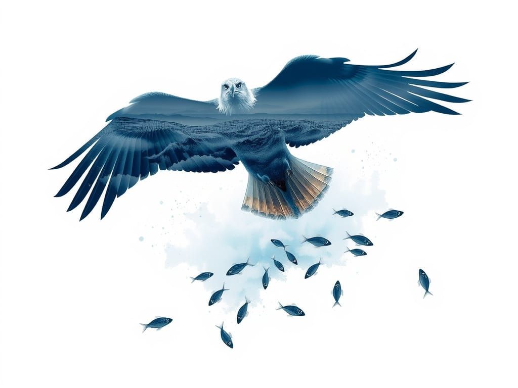 Dark Blue Eagle Soars Through Stormy Ocean