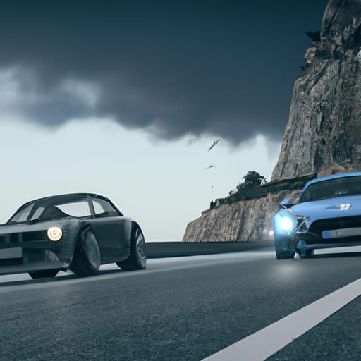 BMW vs Alpine: Coastal Highway Race, Cinematic Still