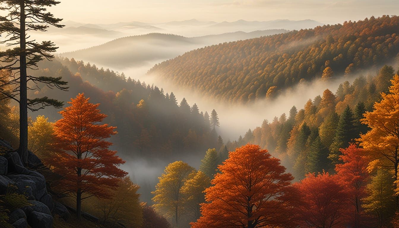 Ethereal Foggy Autumn Forest Digital Matte Painting