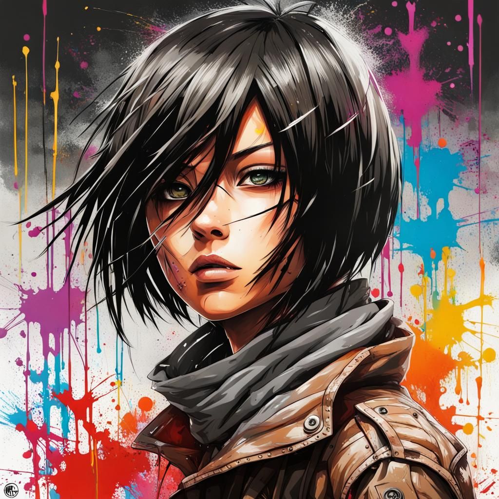 Mikasa Ackerman in Graffiti Splash Art