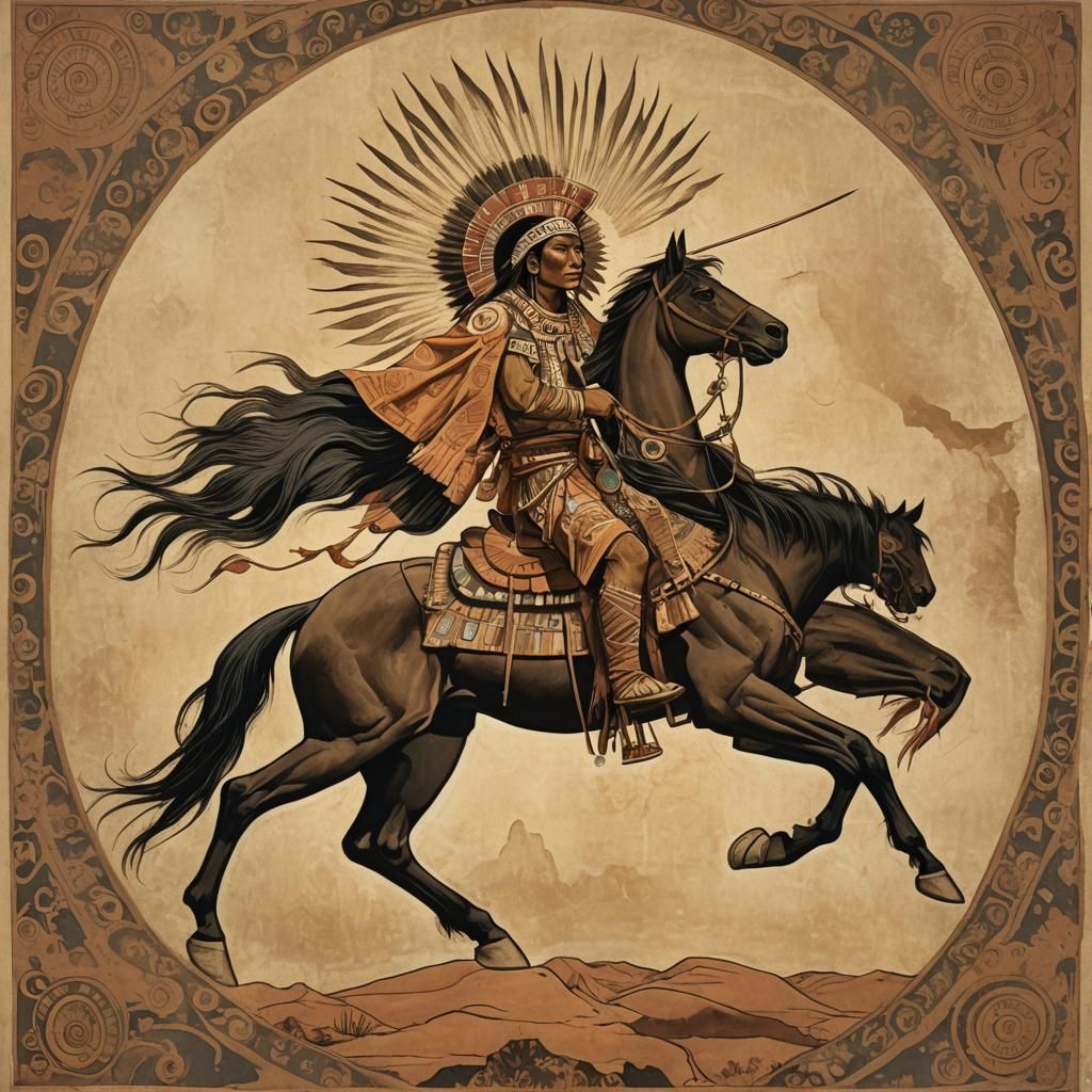 Tsohanoai, Navajo Sun God, Rides a Horse