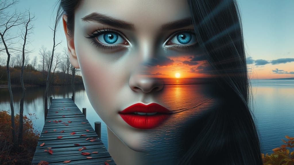 Surreal Gothic Woman in Ethereal Landscape with Dreamlike Do...