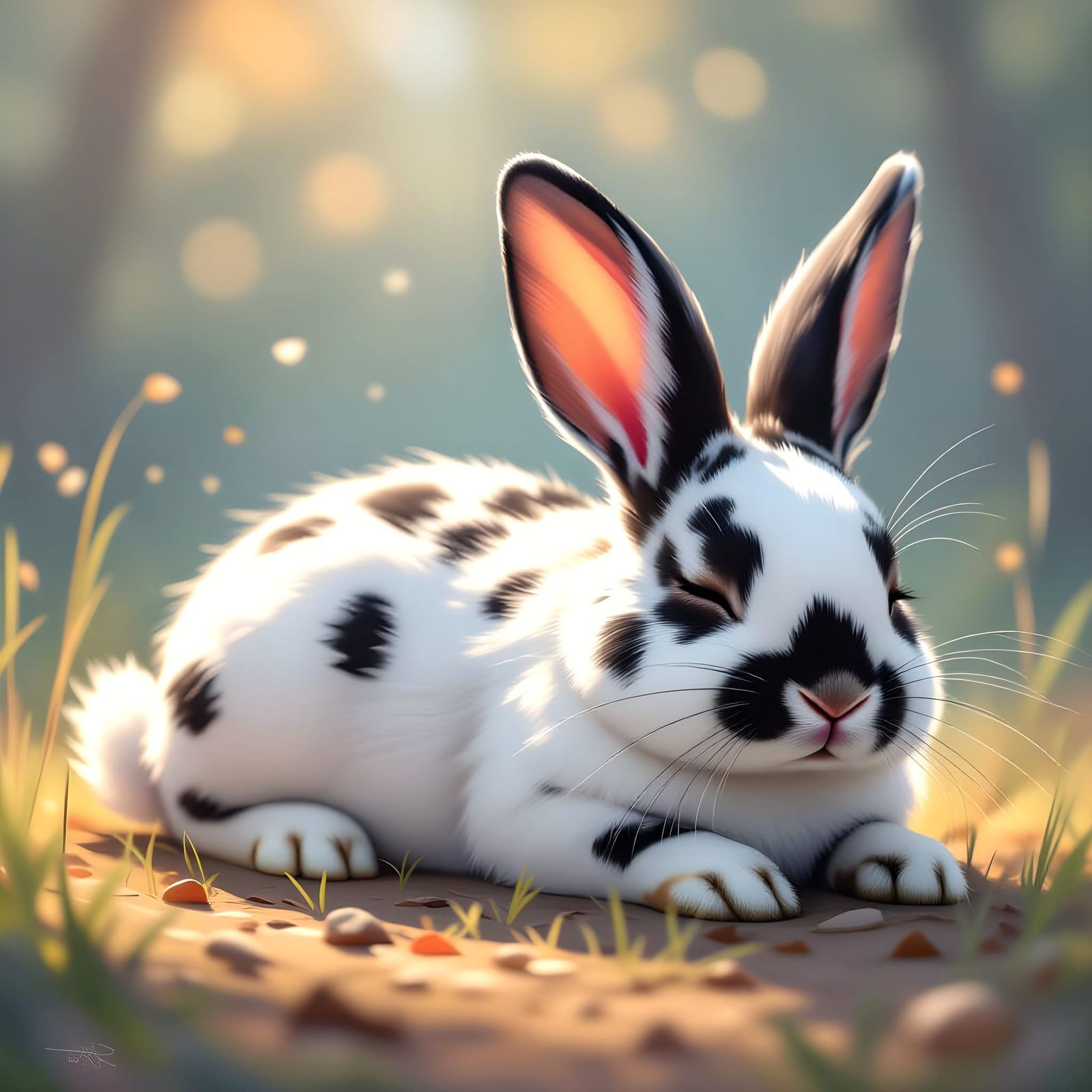 Resting English Spotted Rabbit in Hyperrealistic Style