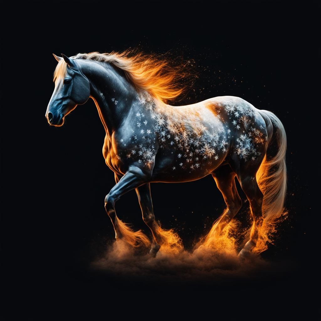 Fiery Horse in Double Exposure Style