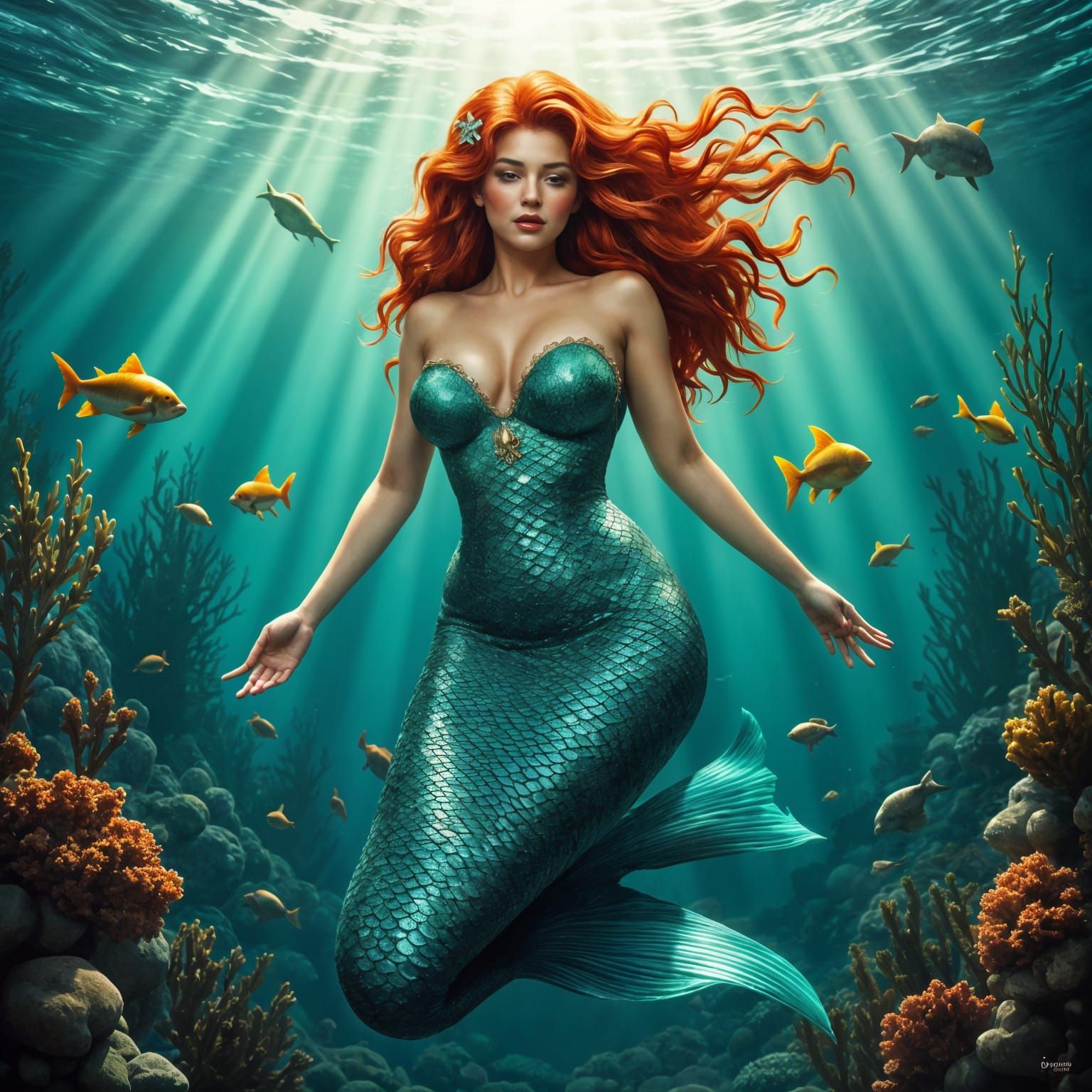 Ethereal Mermaid Femme Fatale in Film Noir Style