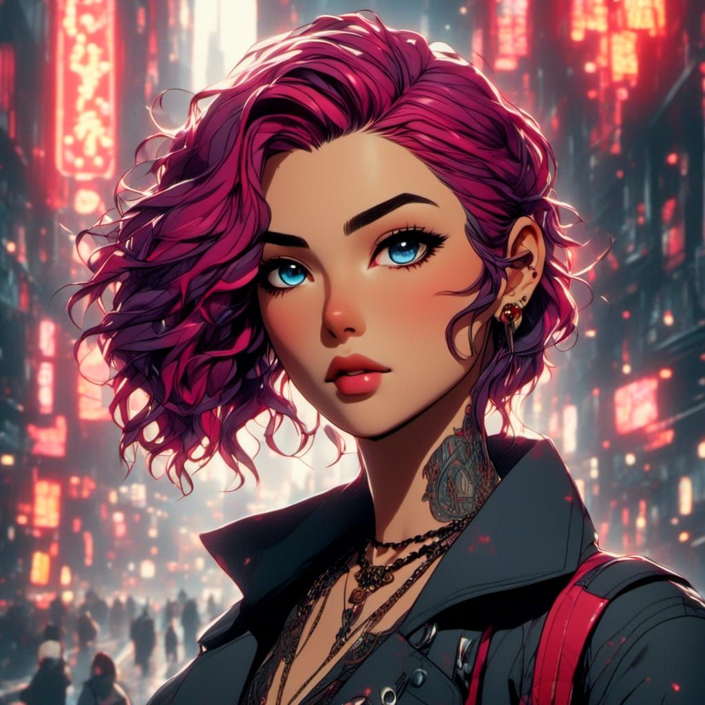 Beautiful Yakuza Woman Portrait in Anime Manga Style