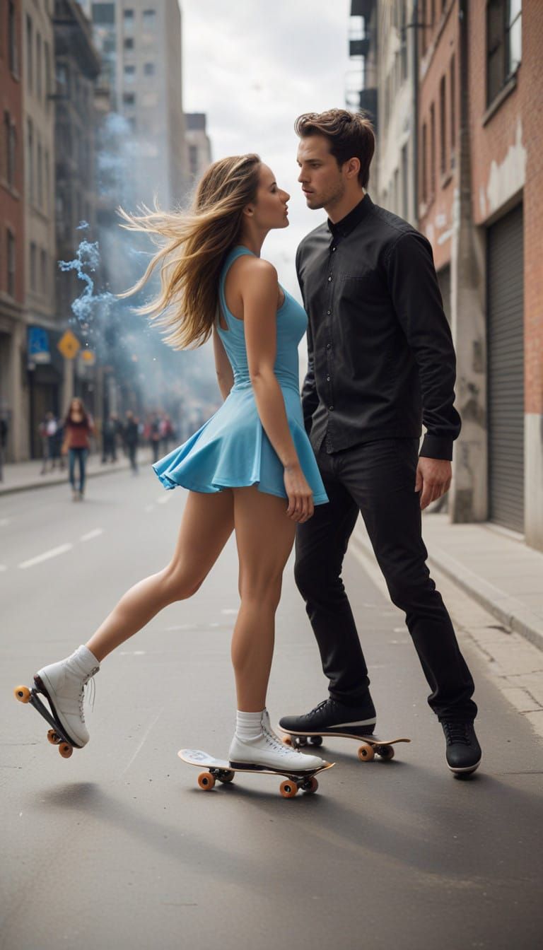 Skater Duo in Mid-Air