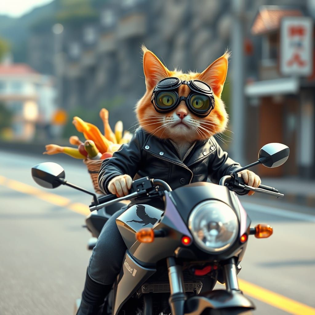 a cat riding on motorcycle