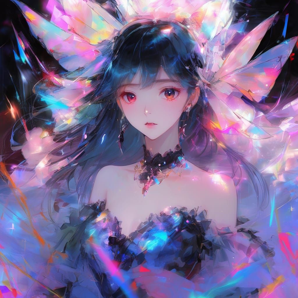 Anime Portrait with Elegant Lady in Cloud Dress