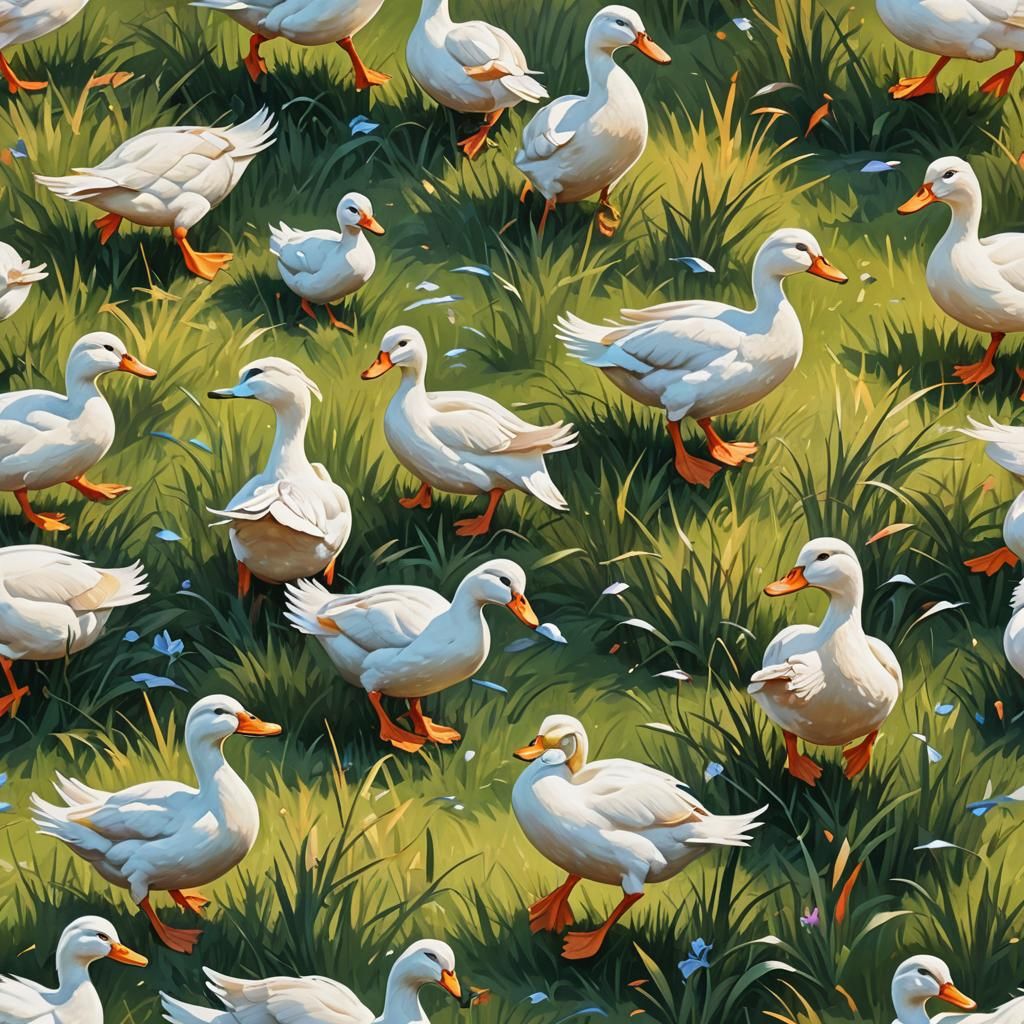 White Duck Runs With Friends: Hyperrealistic Splash Art