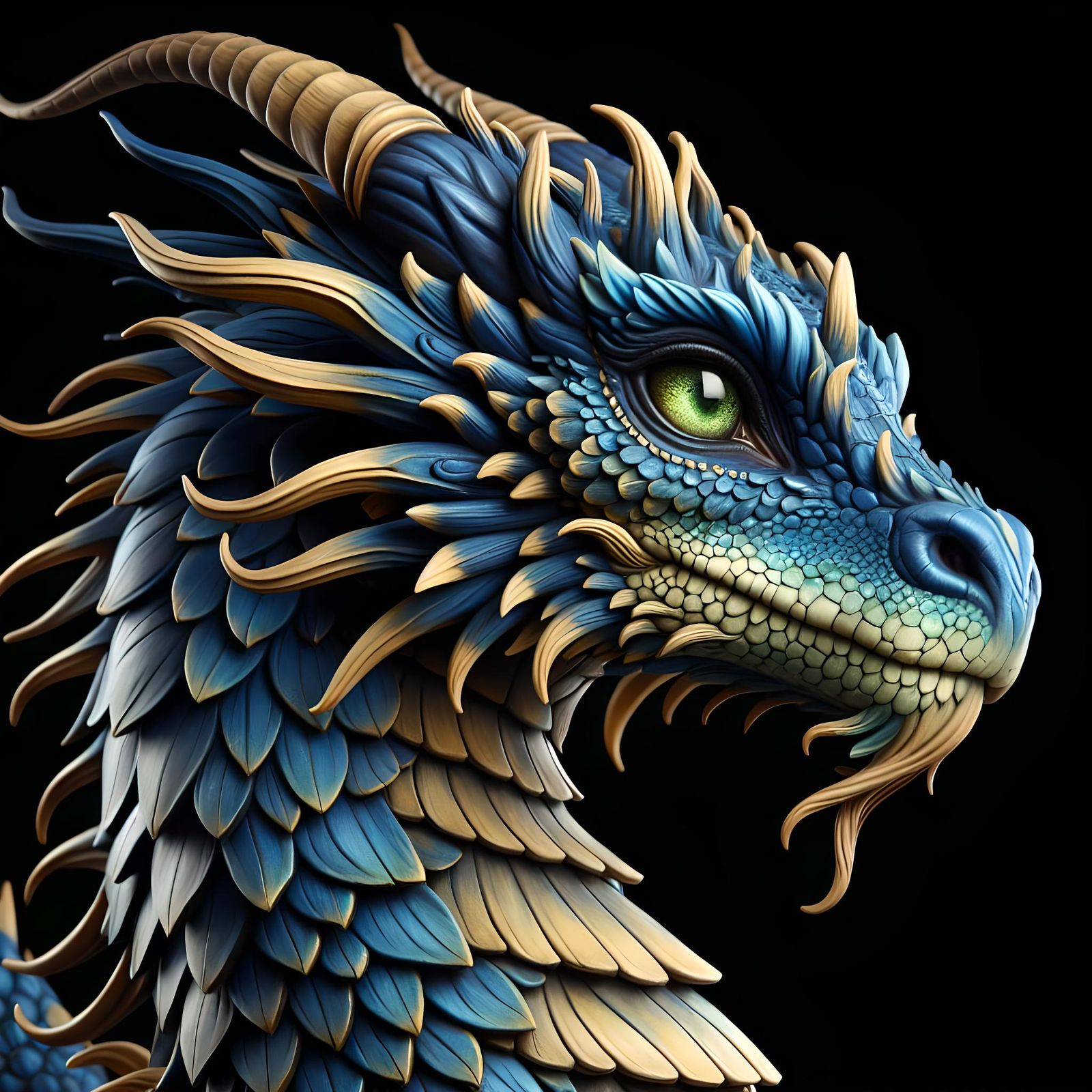 Regal Blue Dragon with Golden Leaf Scales