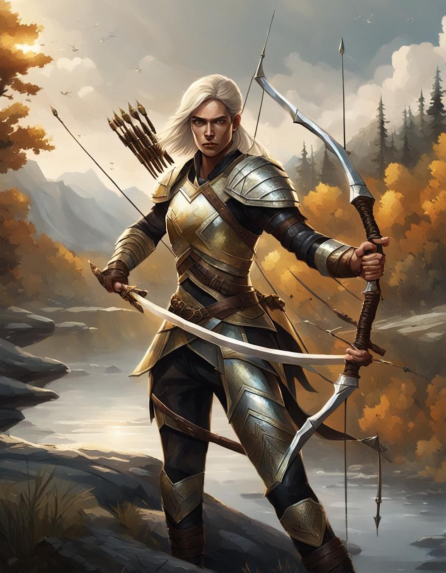 Female Warrior with Bow in Hyperrealistic Style