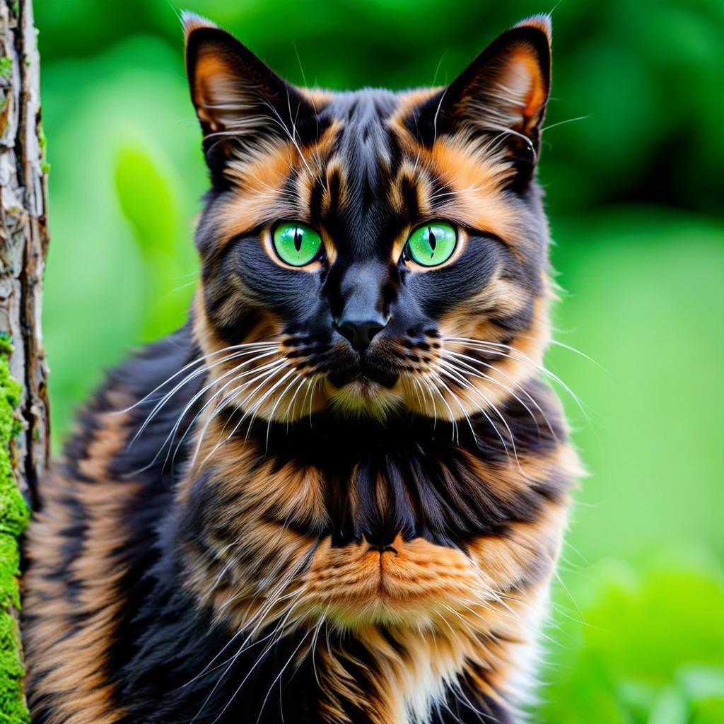 Beautiful Tortoiseshell Cat with Green Eyes