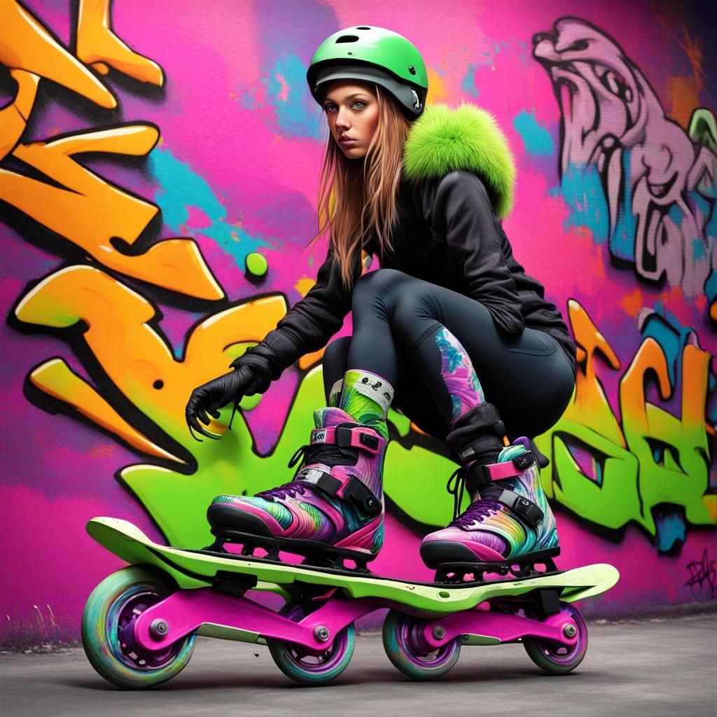 Rollerblade Girl in Graffiti Art Style
