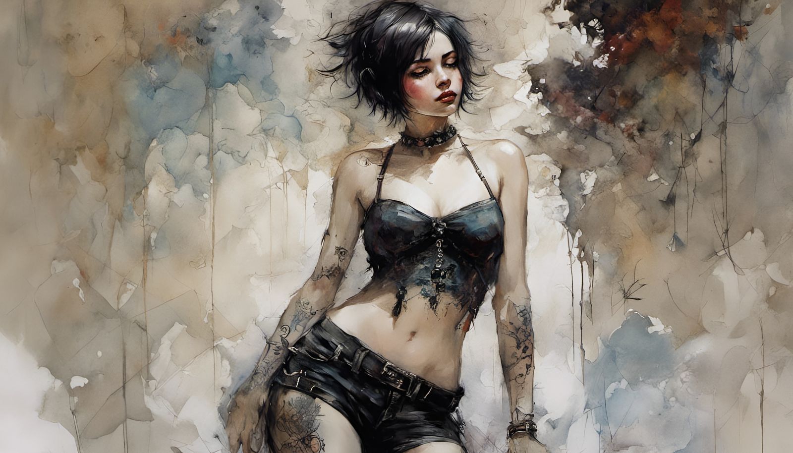 Embarrassed Goth Girl in Fantasy Art Style