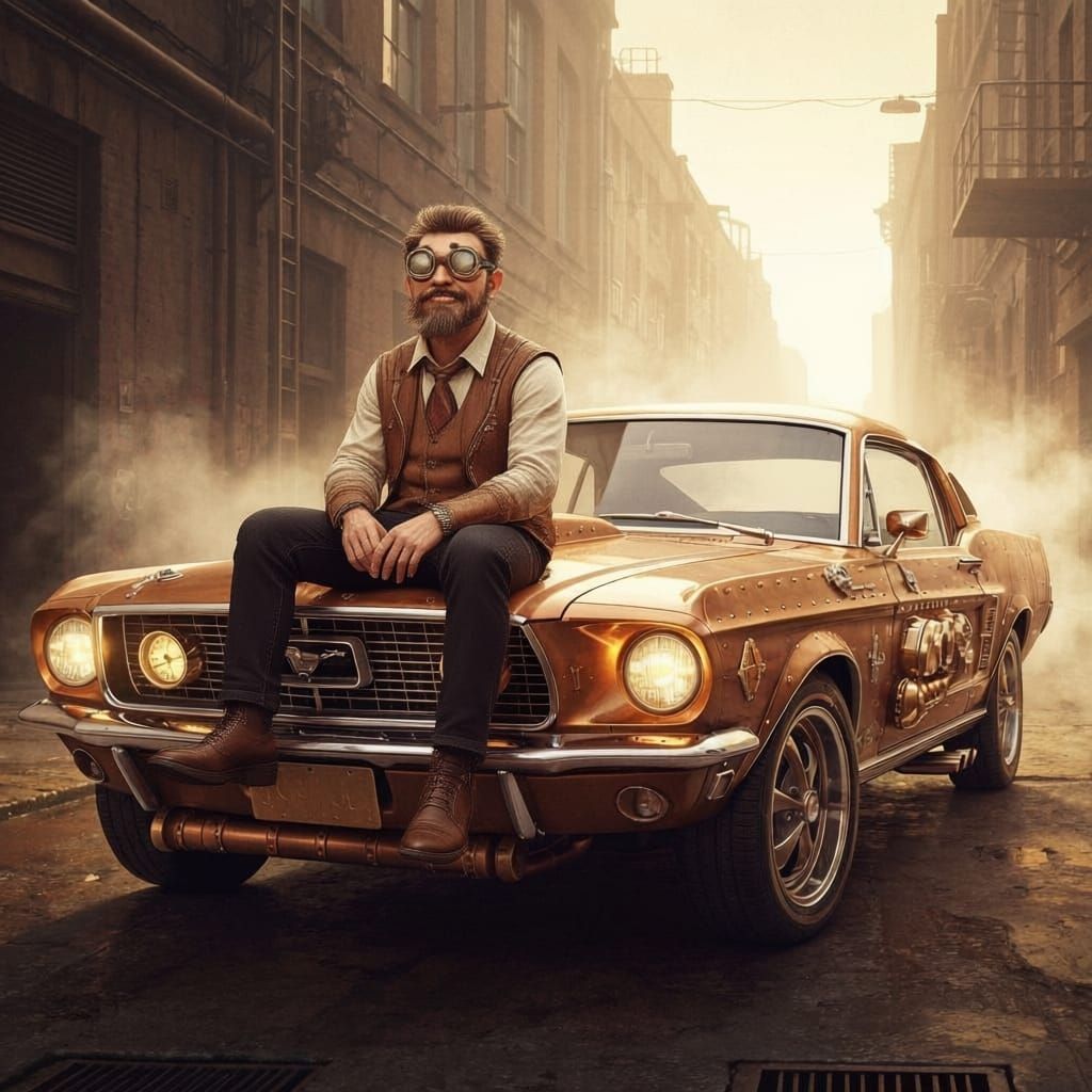 Steampunk Man Poses With Custom Car